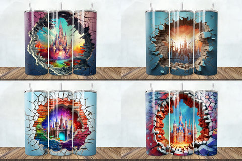 3D Castle Cracked Holebricks Tumbler Bundle Sublimation Regulrcrative 