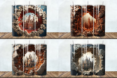 3D Castle Cracked Holebricks Tumbler Bundle Sublimation Regulrcrative 