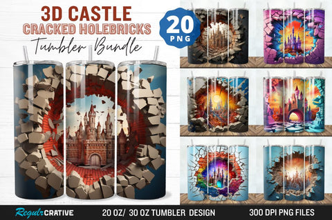 3D Castle Cracked Holebricks Tumbler Bundle Sublimation Regulrcrative 