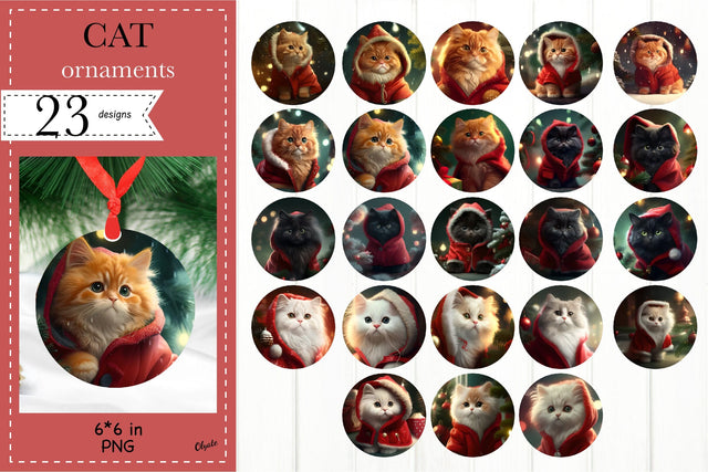 3D Cat Christmas Ornament Bundle. Cat Ornament PNG Sublimation Olga Terlyanskaya 