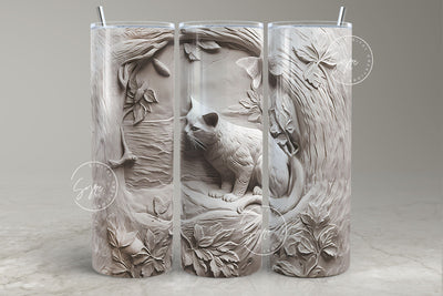 3D Cat Tumbler, Floral Tumbler Wrap, 20oz Skinny Tumbler Sublimation, Spring Tumbler, Plaster Wall Art, White Cat Tumbler, Digital Sublimation Syre Digital Creations 