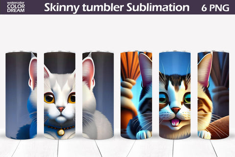 3D Cat Tumbler Wrap | 3D Animals Tumbler Sublimation Sublimation WatercolorColorDream 