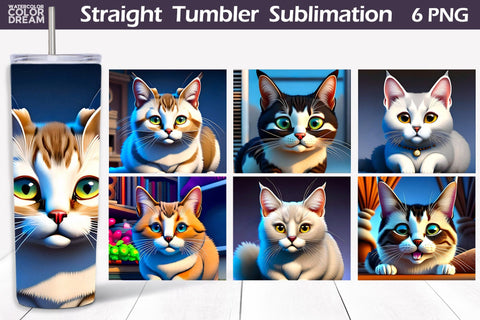 3D Cat Tumbler Wrap | 3D Animals Tumbler Sublimation Sublimation WatercolorColorDream 