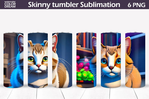 3D Cat Tumbler Wrap | 3D Animals Tumbler Sublimation Sublimation WatercolorColorDream 