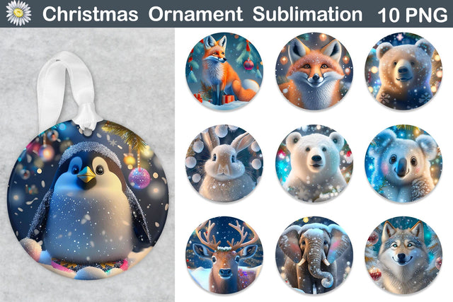 3D Christmas Animals Ornament | Christmas Ornament Bundle Sublimation WatercolorColorDream 
