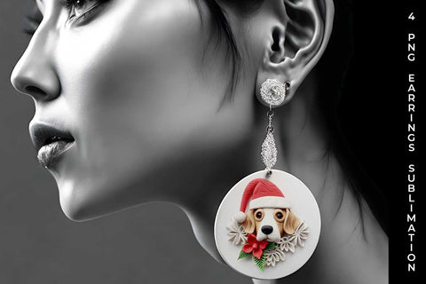 3D Christmas Beagle Dog Earrings Sublimation PNG Bundle Free For Commercial Use Sublimation Sintegra 