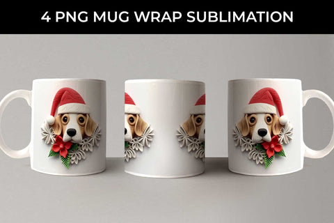 3D Christmas Beagle Dog Mug Wrap Sublimation PNG Bundle Free For Commercial Use Sublimation Sintegra 