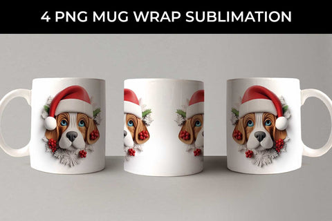 3D Christmas Beagle Dog Mug Wrap Sublimation PNG Bundle Free For Commercial Use Sublimation Sintegra 
