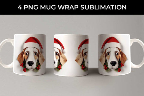 3D Christmas Beagle Dog Mug Wrap Sublimation PNG Bundle Free For Commercial Use Sublimation Sintegra 