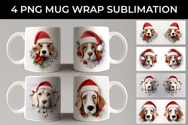 3D Christmas Beagle Dog Mug Wrap Sublimation PNG Bundle Free For Commercial Use Sublimation Sintegra 