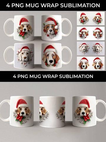 3D Christmas Beagle Dog Mug Wrap Sublimation PNG Bundle Free For Commercial Use Sublimation Sintegra 