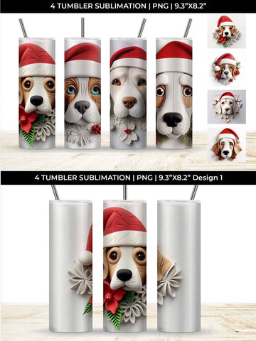 3D Christmas Beagle Dog Tumbler Wrap 20 oz Sublimation PNG Bundle Free For Commercial Use Sublimation Sintegra 