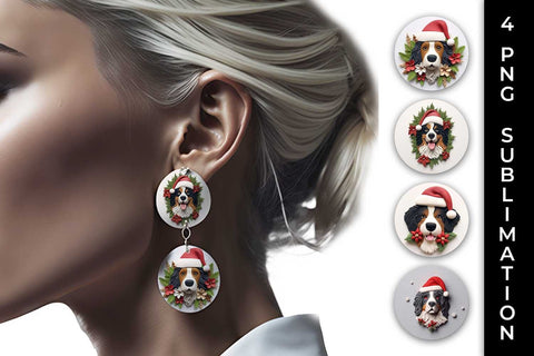 3D Christmas Bernese Mountain Dog Earrings Sublimation PNG Bundle Free For Commercial Use Sublimation Sintegra 