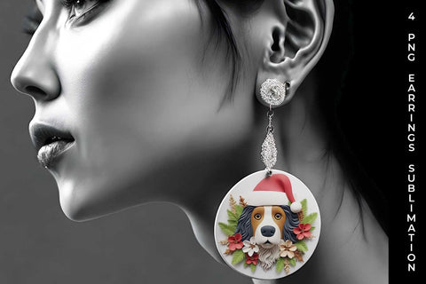 3D Christmas Bernese Mountain Dog Earrings Sublimation PNG Bundle Free For Commercial Use Sublimation Sintegra 