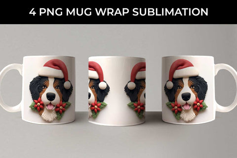 3D Christmas Bernese Mountain Dog Mug Wrap Sublimation PNG Bundle Free For Commercial Use Sublimation Sintegra 