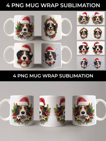 3D Christmas Bernese Mountain Dog Mug Wrap Sublimation PNG Bundle Free For Commercial Use Sublimation Sintegra 
