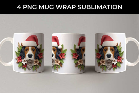 3D Christmas Bernese Mountain Dog Mug Wrap Sublimation PNG Bundle Free For Commercial Use Sublimation Sintegra 