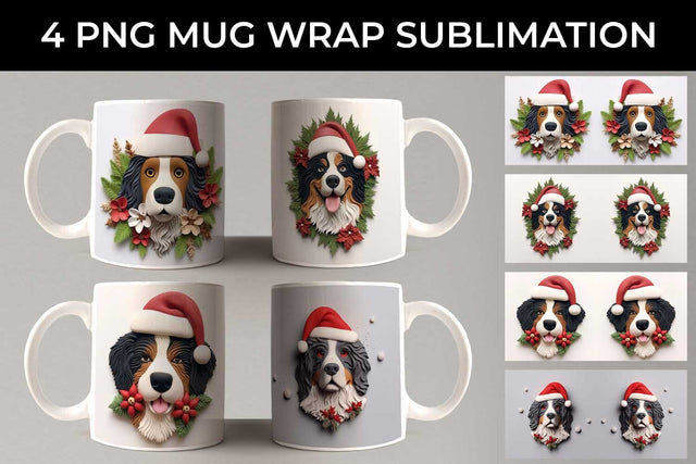 3D Christmas Bernese Mountain Dog Mug Wrap Sublimation PNG Bundle Free For Commercial Use Sublimation Sintegra 