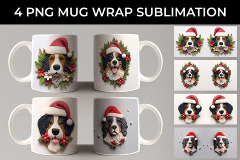 3D Christmas Bernese Mountain Dog Mug Wrap Sublimation PNG Bundle Free For Commercial Use Sublimation Sintegra 