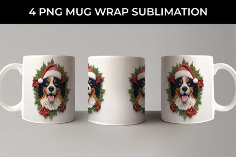3D Christmas Bernese Mountain Dog Mug Wrap Sublimation PNG Bundle Free For Commercial Use Sublimation Sintegra 