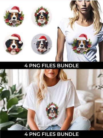 3D Christmas Bernese Mountain Dog T-shirt Sublimation PNG Bundle Free For Commercial Use Sublimation Sintegra 