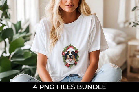 3D Christmas Bernese Mountain Dog T-shirt Sublimation PNG Bundle Free For Commercial Use Sublimation Sintegra 