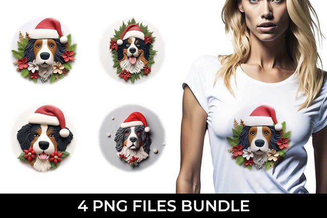 3D Christmas Bernese Mountain Dog T-shirt Sublimation PNG Bundle Free For Commercial Use Sublimation Sintegra 