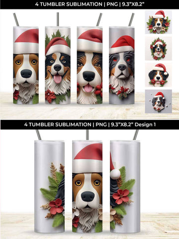 3D Christmas Bernese Mountain Dog Tumbler Wrap 20 oz Sublimation PNG Bundle Free For Commercial Use Sublimation Sintegra 