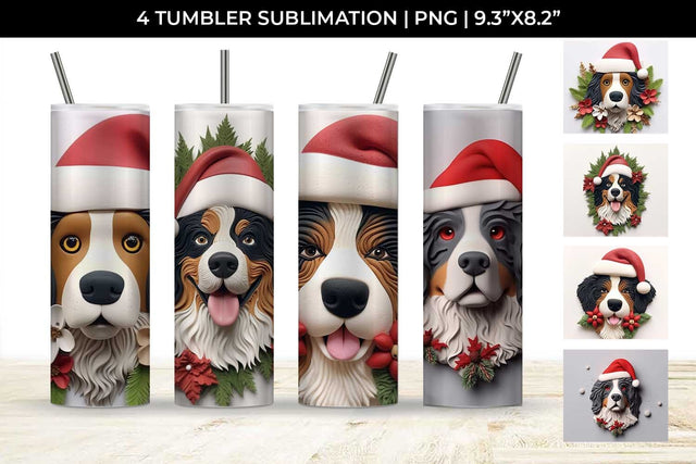 3D Christmas Bernese Mountain Dog Tumbler Wrap 20 oz Sublimation PNG Bundle Free For Commercial Use Sublimation Sintegra 