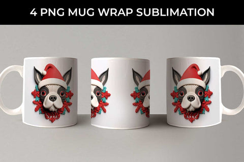 3D Christmas Boston Terrier Dog Mug Wrap Sublimation PNG Bundle Free For Commercial Use Sublimation Sintegra 
