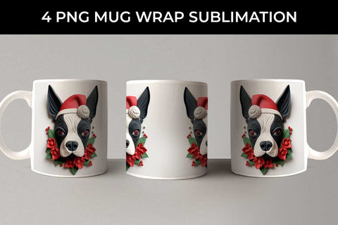 3D Christmas Boston Terrier Dog Mug Wrap Sublimation PNG Bundle Free For Commercial Use Sublimation Sintegra 