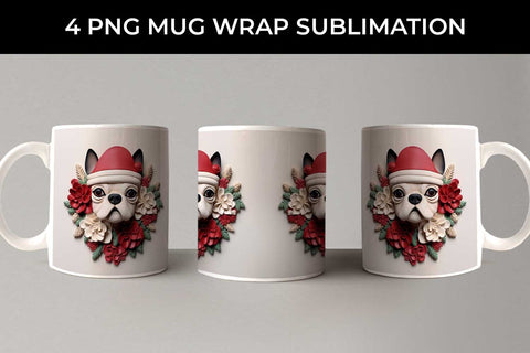 3D Christmas Boston Terrier Dog Mug Wrap Sublimation PNG Bundle Free For Commercial Use Sublimation Sintegra 