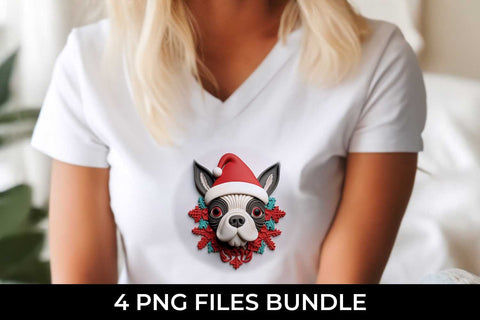 3D Christmas Boston Terrier Dog T-shirt Sublimation PNG Bundle Free For Commercial Use Sublimation Sintegra 