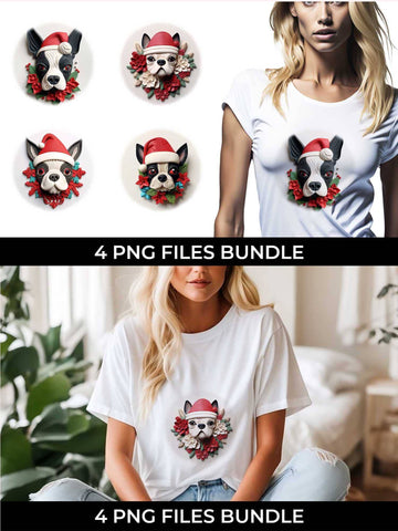 3D Christmas Boston Terrier Dog T-shirt Sublimation PNG Bundle Free For Commercial Use Sublimation Sintegra 