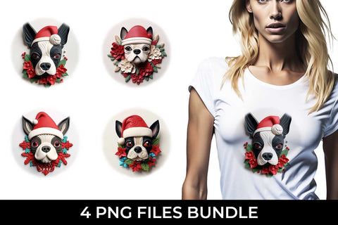 3D Christmas Boston Terrier Dog T-shirt Sublimation PNG Bundle Free For Commercial Use Sublimation Sintegra 