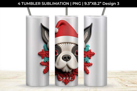 3D Christmas Boston Terrier Dog Tumbler Wrap 20 oz Sublimation PNG Bundle Free For Commercial Use Sublimation Sintegra 