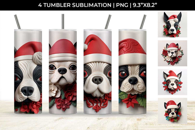 3D Christmas Boston Terrier Dog Tumbler Wrap 20 oz Sublimation PNG Bundle Free For Commercial Use Sublimation Sintegra 