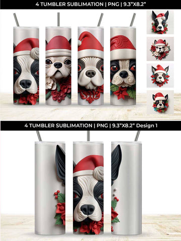3D Christmas Boston Terrier Dog Tumbler Wrap 20 oz Sublimation PNG Bundle Free For Commercial Use Sublimation Sintegra 