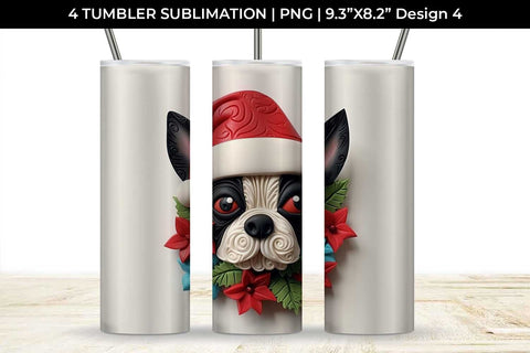 3D Christmas Boston Terrier Dog Tumbler Wrap 20 oz Sublimation PNG Bundle Free For Commercial Use Sublimation Sintegra 