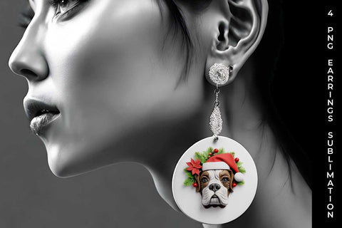 3D Christmas Boxer Dog Earrings Sublimation PNG Bundle Free For Commercial Use Sublimation Sintegra 