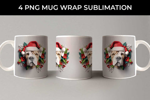 3D Christmas Boxer Dog Mug Wrap Sublimation PNG Bundle Free For Commercial Use Sublimation Sintegra 