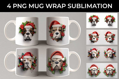 3D Christmas Boxer Dog Mug Wrap Sublimation PNG Bundle Free For Commercial Use Sublimation Sintegra 