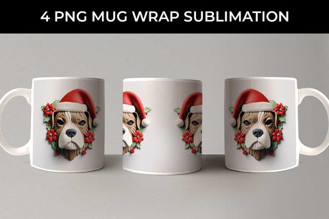 3D Christmas Boxer Dog Mug Wrap Sublimation PNG Bundle Free For Commercial Use Sublimation Sintegra 