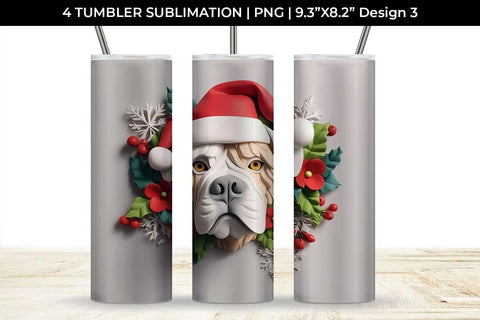 3D Christmas Boxer Dog Tumbler Wrap 20 oz Sublimation PNG Bundle Free For Commercial Use Sublimation Sintegra 