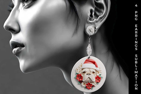 3D Christmas Bulldog Dog Earrings Sublimation PNG Bundle Free For Commercial Use Sublimation Sintegra 