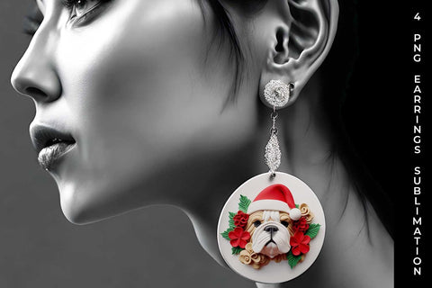 3D Christmas Bulldog Dog Earrings Sublimation PNG Bundle Free For Commercial Use Sublimation Sintegra 