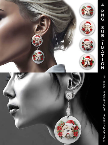 3D Christmas Bulldog Dog Earrings Sublimation PNG Bundle Free For Commercial Use Sublimation Sintegra 