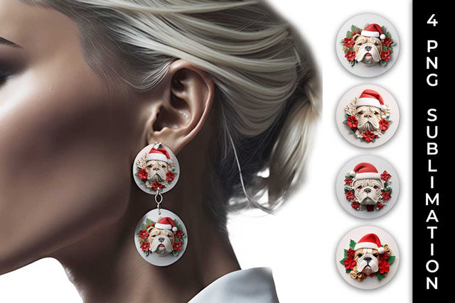 3D Christmas Bulldog Dog Earrings Sublimation PNG Bundle Free For Commercial Use Sublimation Sintegra 