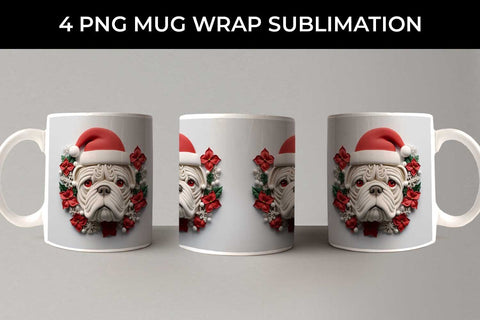 3D Christmas Bulldog Dog Mug Wrap Sublimation PNG Bundle Free For Commercial Use Sublimation Sintegra 