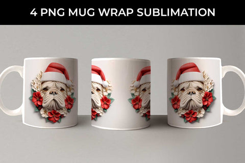 3D Christmas Bulldog Dog Mug Wrap Sublimation PNG Bundle Free For Commercial Use Sublimation Sintegra 